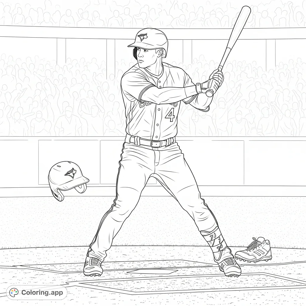 Capture the excitement of baseball with George Springer, number 4, in a dynamic batting pose. A free printable Toronto Blue Jays coloring page for all fans!