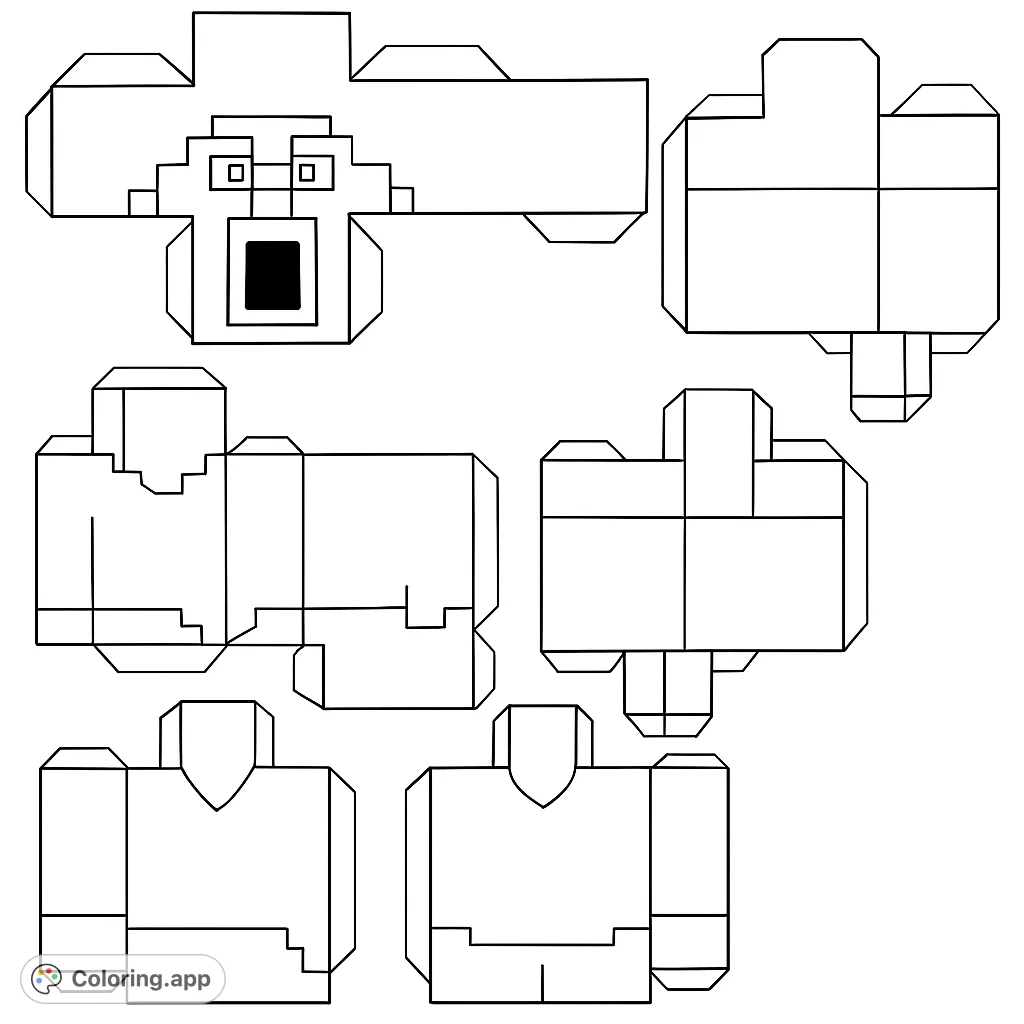 Printable papercraft templates for assembling a blocky game character. Features multiple pieces with clear fold lines, perfect for crafting and coloring fun!