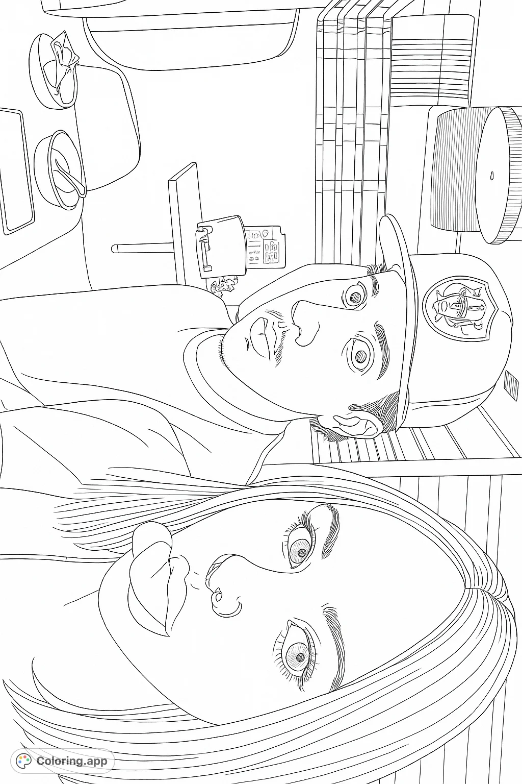 A fun dining scene featuring two expressive individuals. One with a striking septum piercing and pursed lips, the other in a cap with wide, surprised eyes.