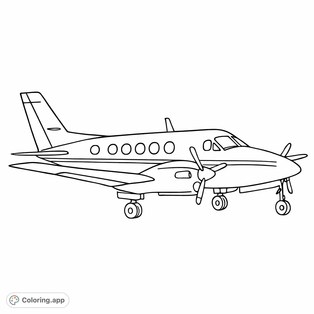 A detailed twin propeller airplane in flight, offering an exciting canvas for aviation enthusiasts. Perfect for creative exploration and fine motor skill development.