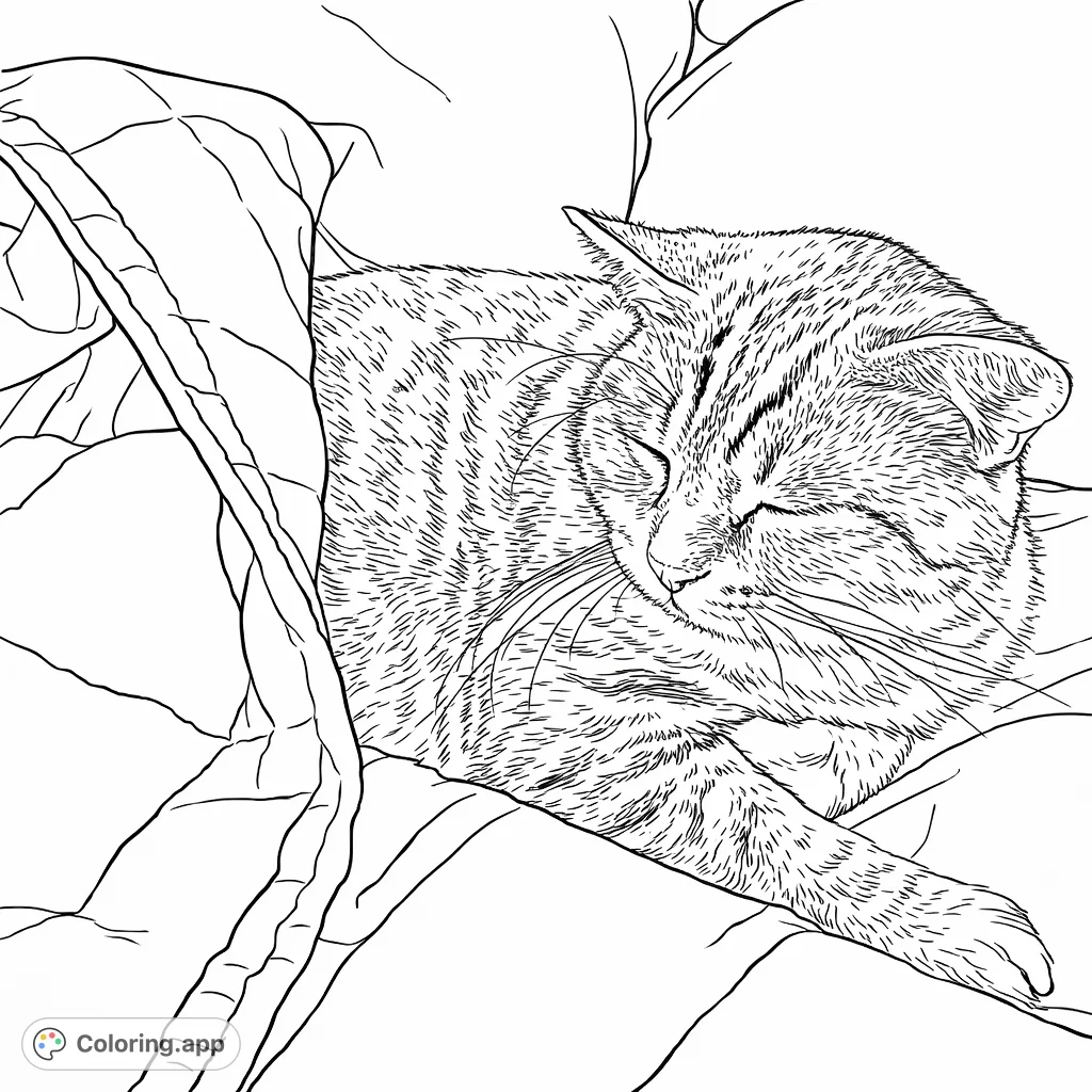 A tranquil sleeping cat, partially tucked under a quilted blanket, offering a comforting scene perfect for relaxation and creative expression.