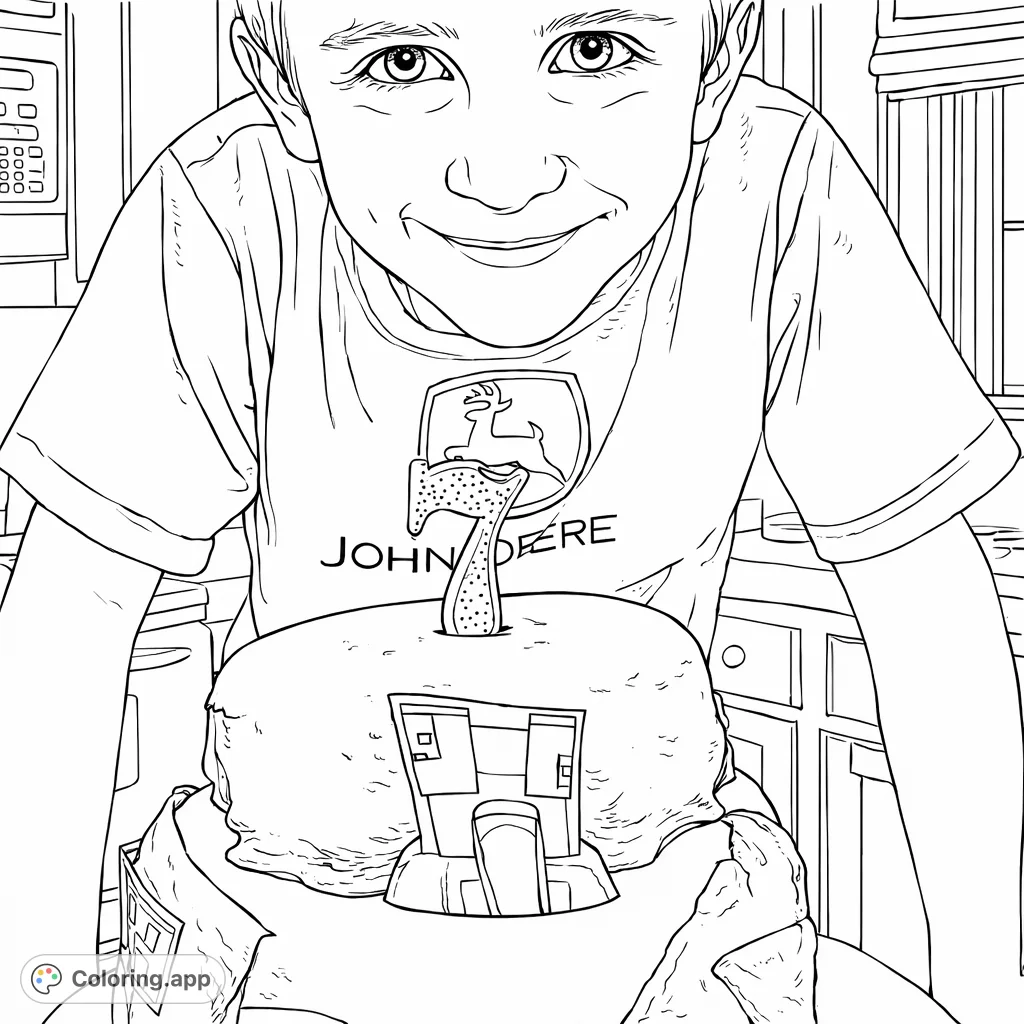 Celebrate a special day with this happy boy and his festive two-tier cake! Features a number seven candle and fun character decorations.