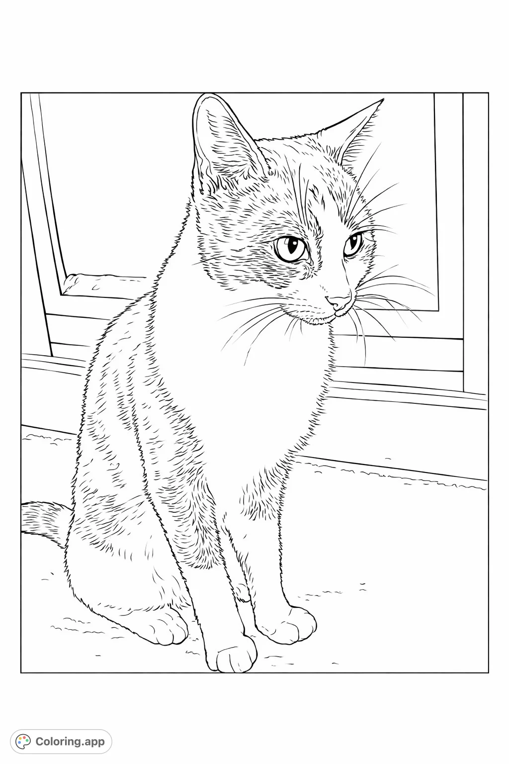 An adorable cat sits attentively, its gaze focused to the side, showcasing lovely fur patterns and an endearing expression against a soft indoor background.