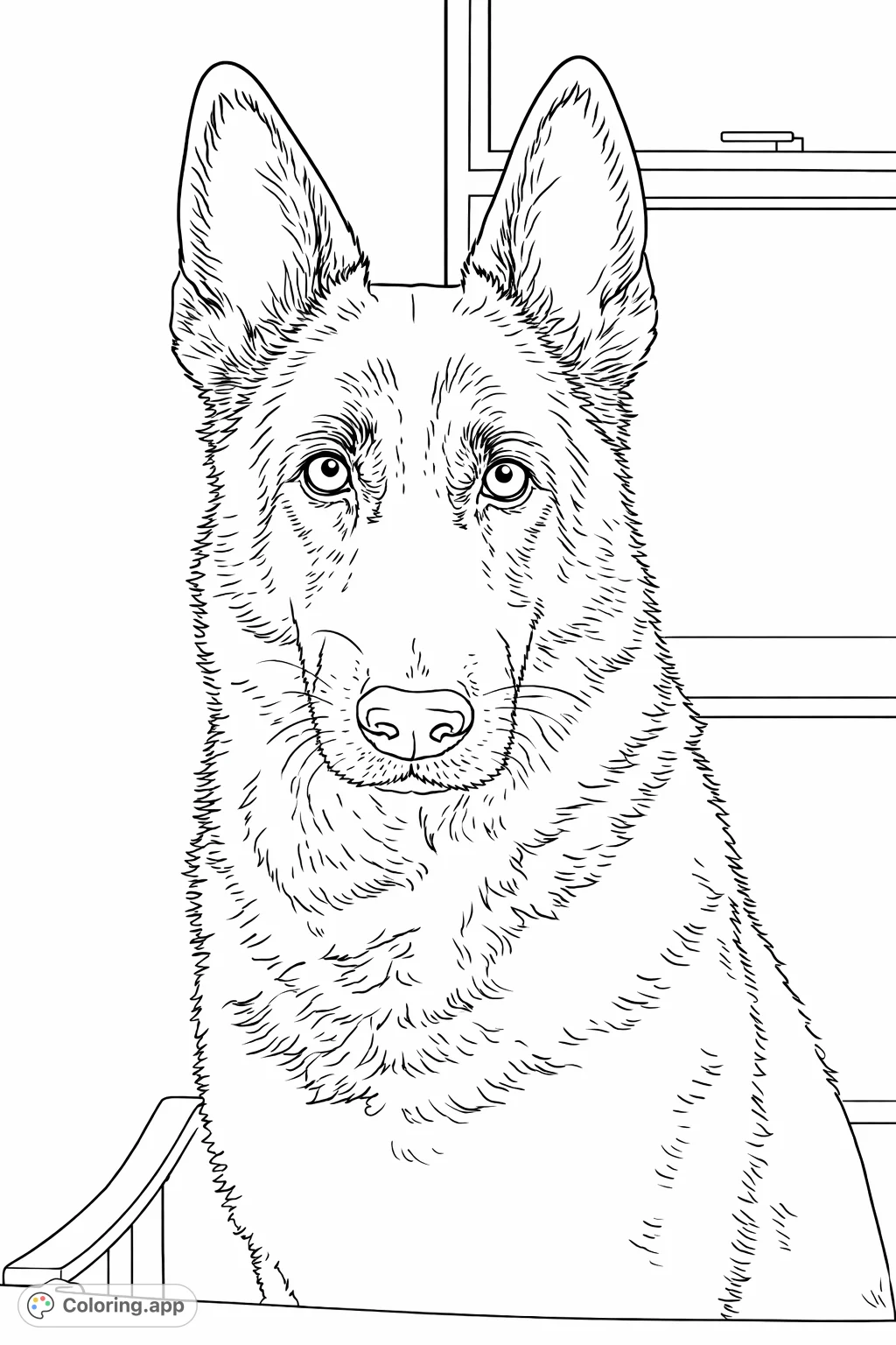 Capture the loyalty of a majestic German Shepherd in this realistic coloring page. Simple yet captivating, perfect for all dog lovers.