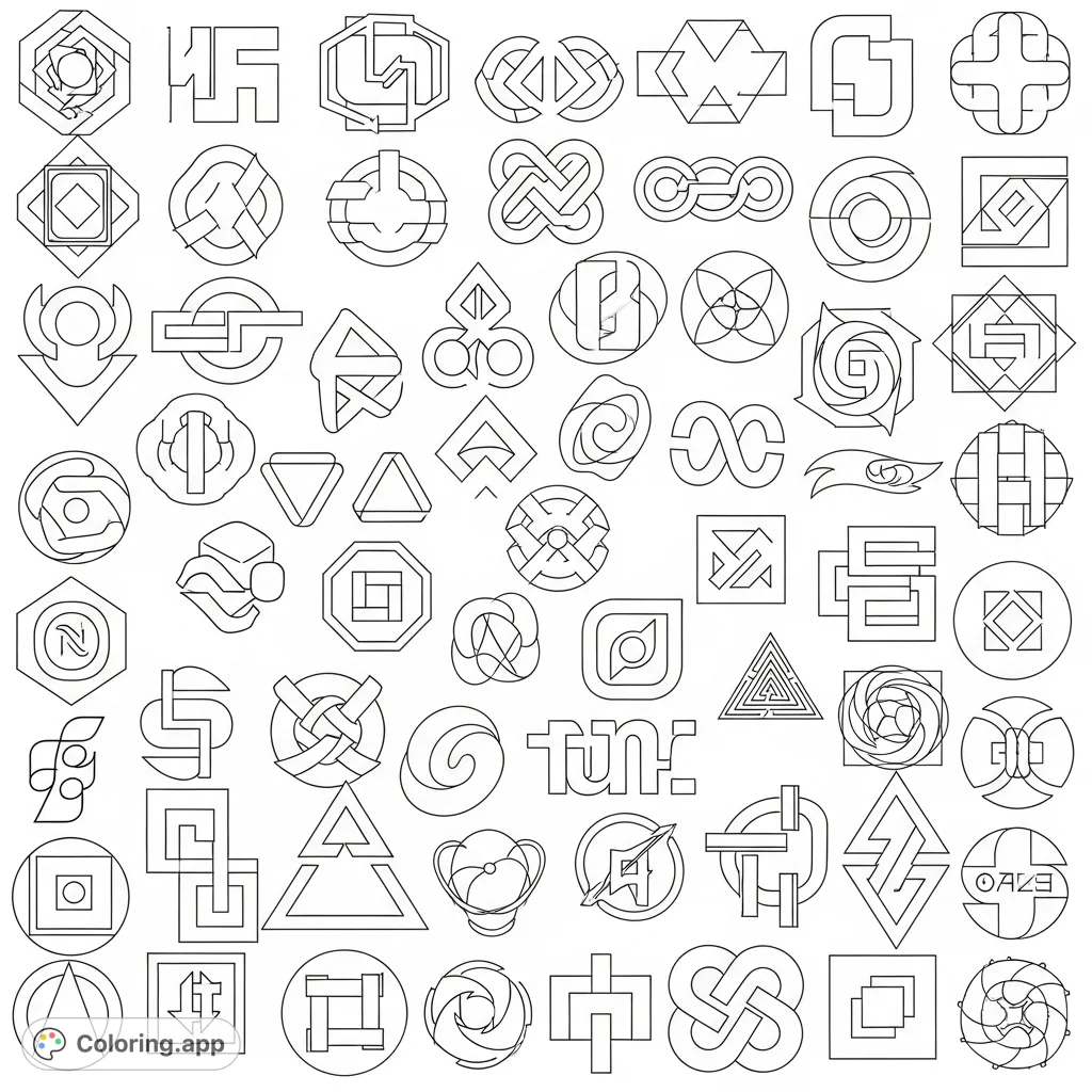Explore a dynamic array of unique company logos, featuring diverse shapes and designs. A creative challenge for all ages and a perfect logo coloring page.