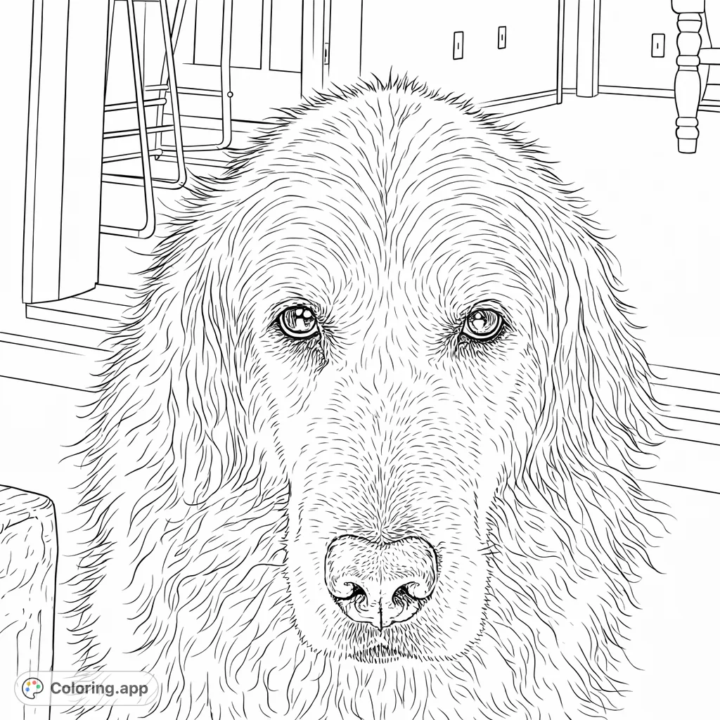 A heartwarming portrait of a gentle golden retriever, perfect for dog lovers to color and bring to life with their favorite hues.