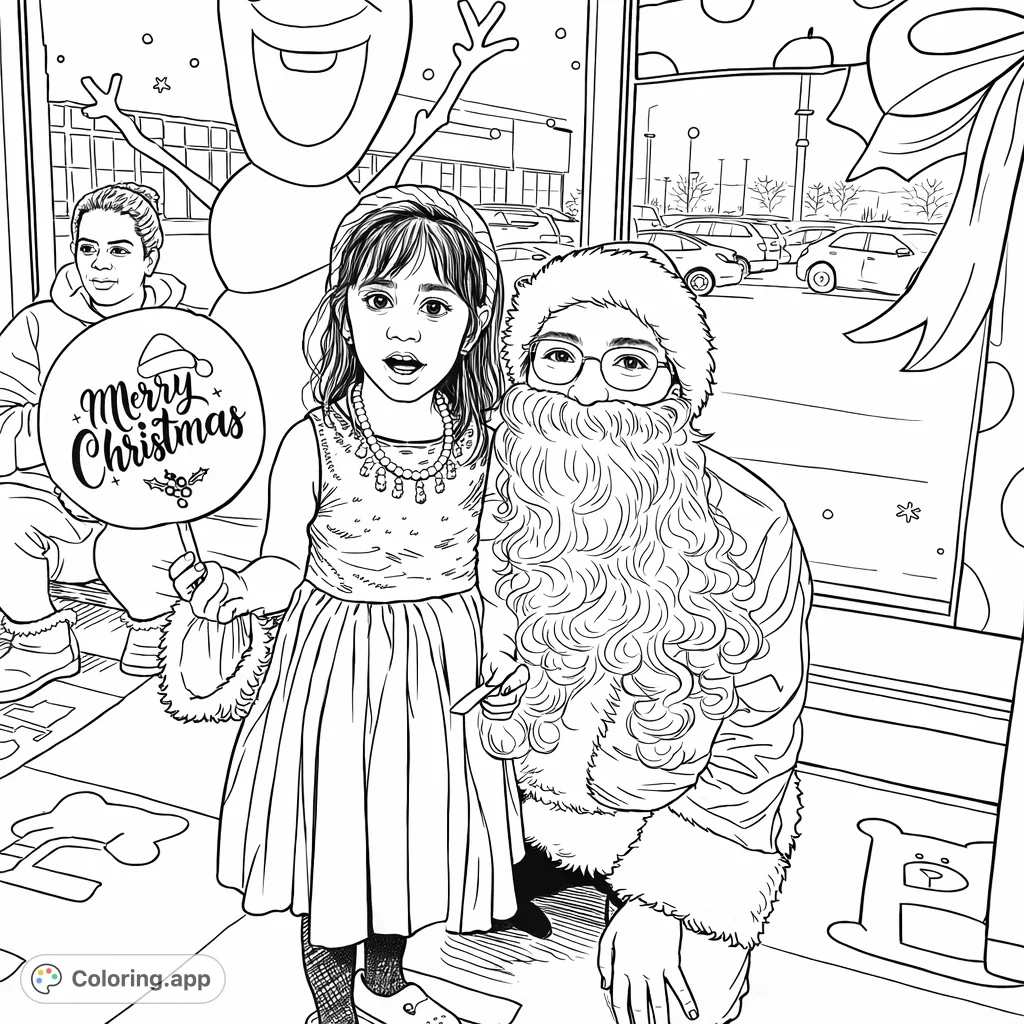 Capture the holiday spirit! A sweet scene with a young girl and Santa, surrounded by festive decorations.