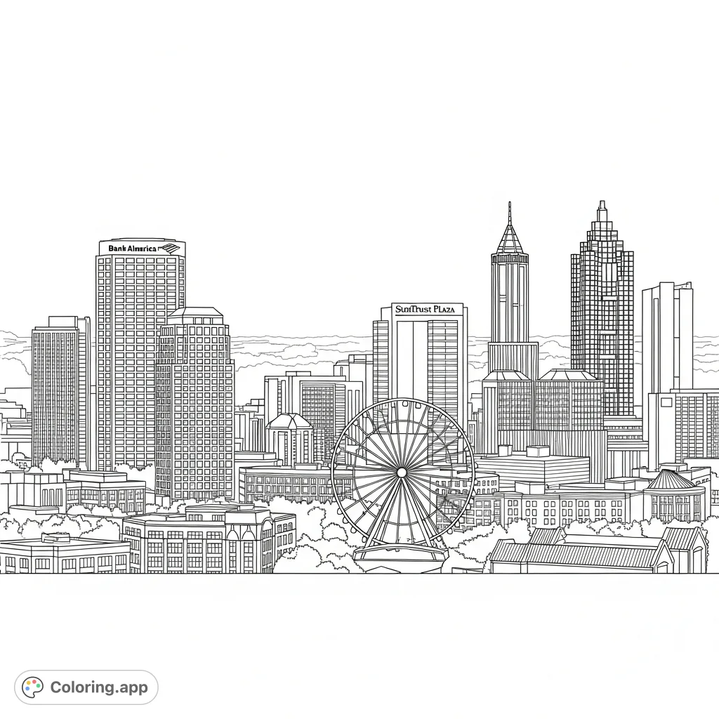 Capture the iconic Atlanta skyline with its towering skyscrapers and famous landmarks. A detailed cityscape ready for your creative touch.