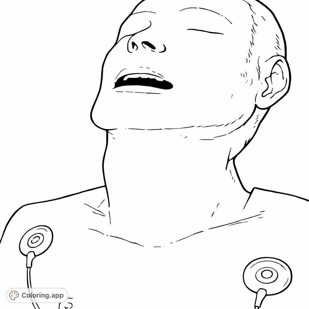 A unique coloring page featuring a mannequin's upper torso with scientific sensors, offering a contemplative and artistic challenge for colorists.