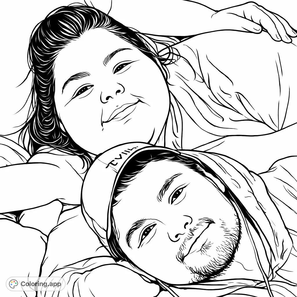 Capture a moment of warmth and connection with this portrait of two individuals embracing. A perfect cozy scene for relaxation and creative expression.