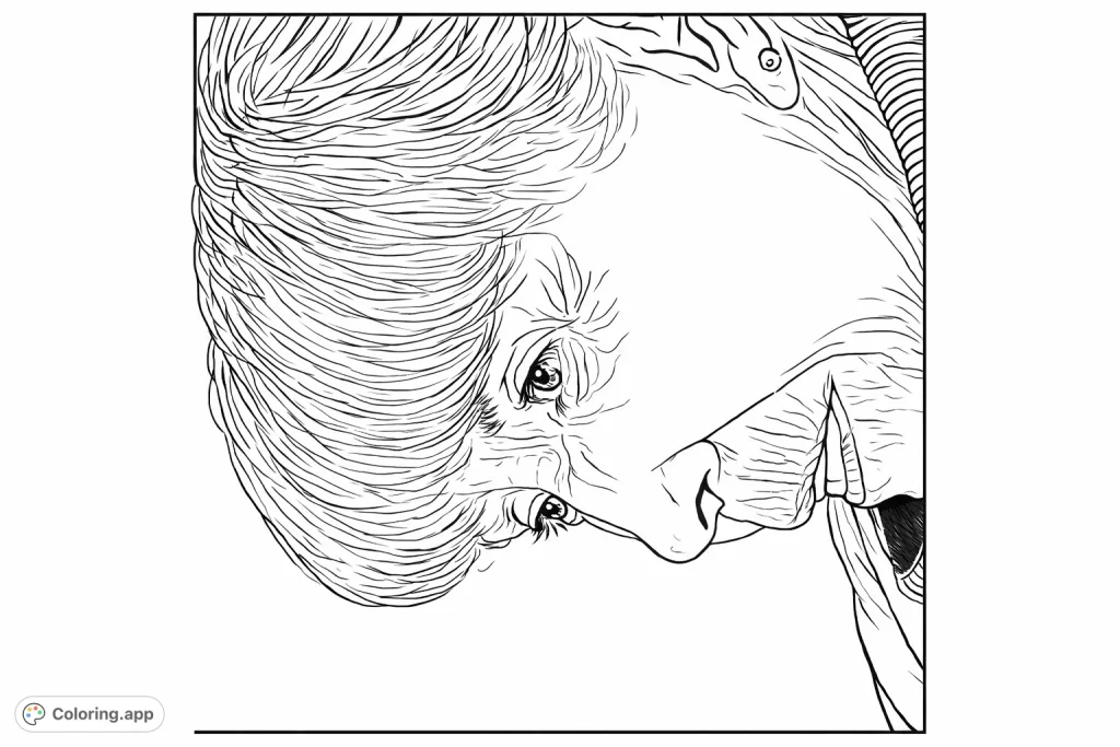 Explore the intricate details of a contemplative elderly portrait. This free printable coloring page offers a rewarding challenge with expressive features and textures.
