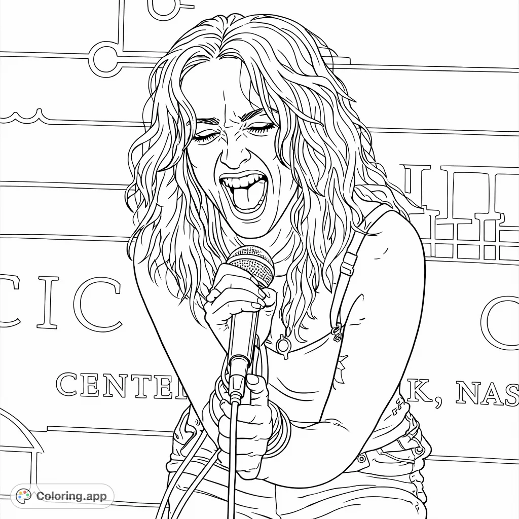 Capture the raw energy of a singer mid-performance, with flowing locks and a dynamic, expressive face. A captivating scene for music lovers to personalize.