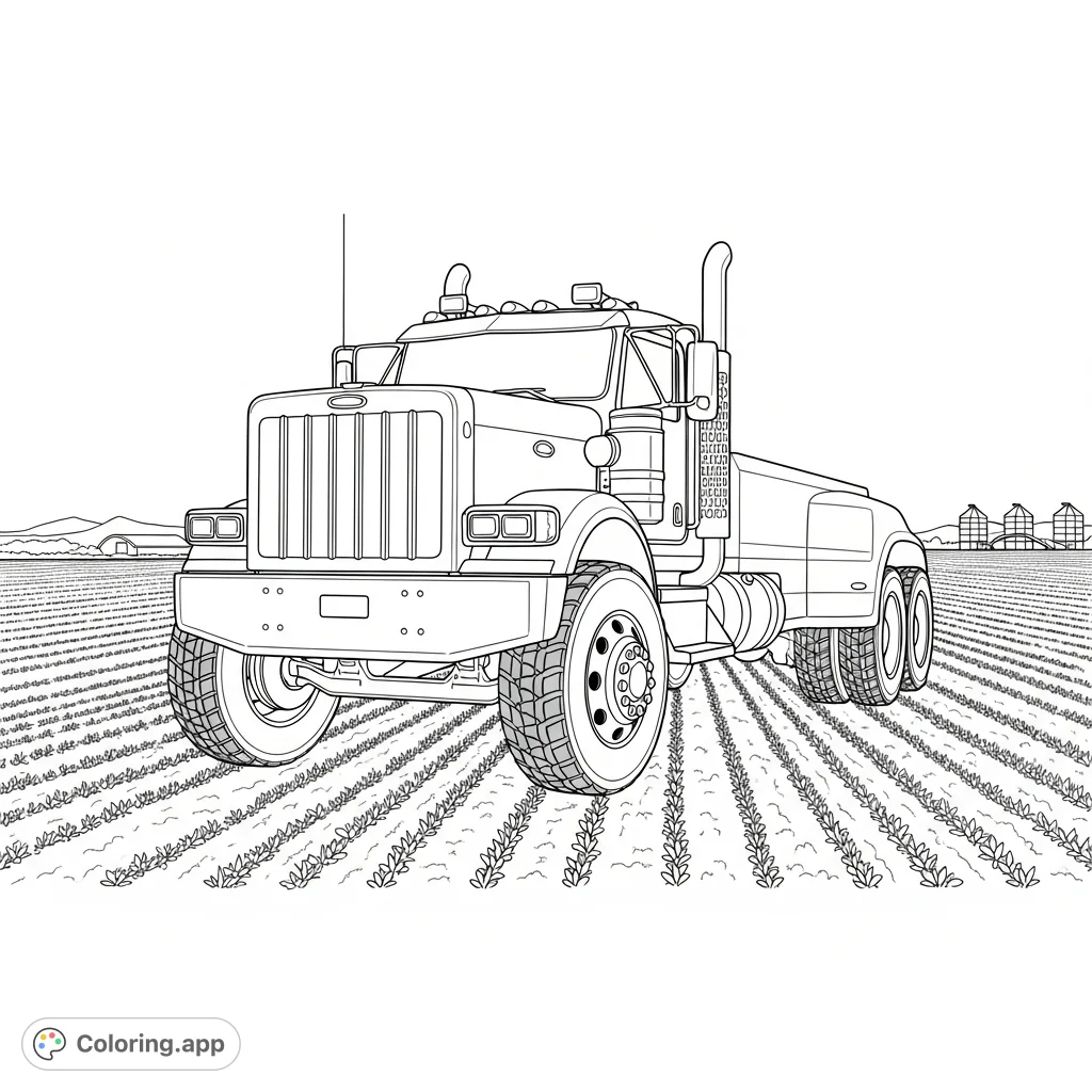 A powerful dually truck with oversized wheels, parked amidst a sprawling farm field, ready for an adventure. Perfect for vehicle enthusiasts.