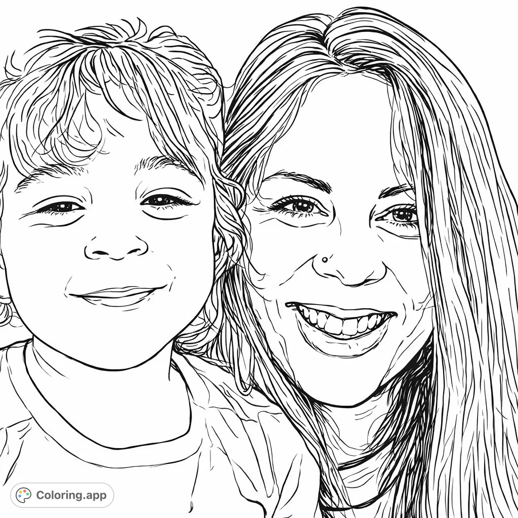 Capture a heartwarming moment with this mother and child portrait. A beautiful family scene, perfect for expressing love and happiness through color.