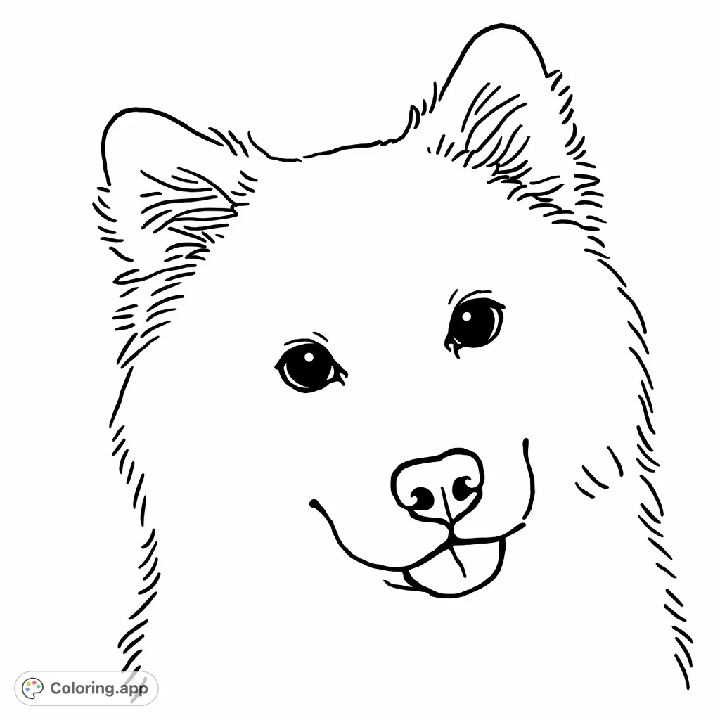 Engage with this endearing fluffy canine portrait coloring page. Perfect for animal lovers, this simple design offers relaxing creative fun.