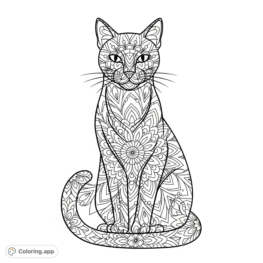 Mandala Cat Meditating - Coloring.app