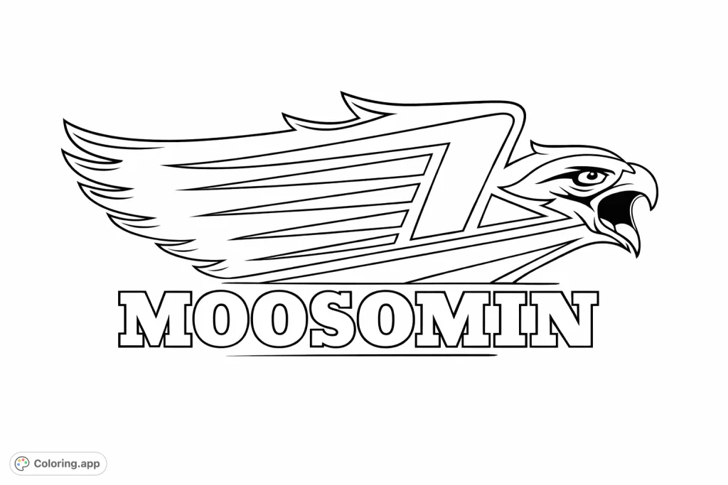 A dynamic hawk emblem with powerful wings and sharp features, accompanied by bold lettering. Perfect for school spirit or sports theme coloring.