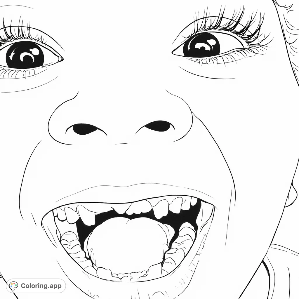 Capture a moment of pure happiness with this missing tooth smile coloring page, featuring a child's wide grin and expressive eyes.