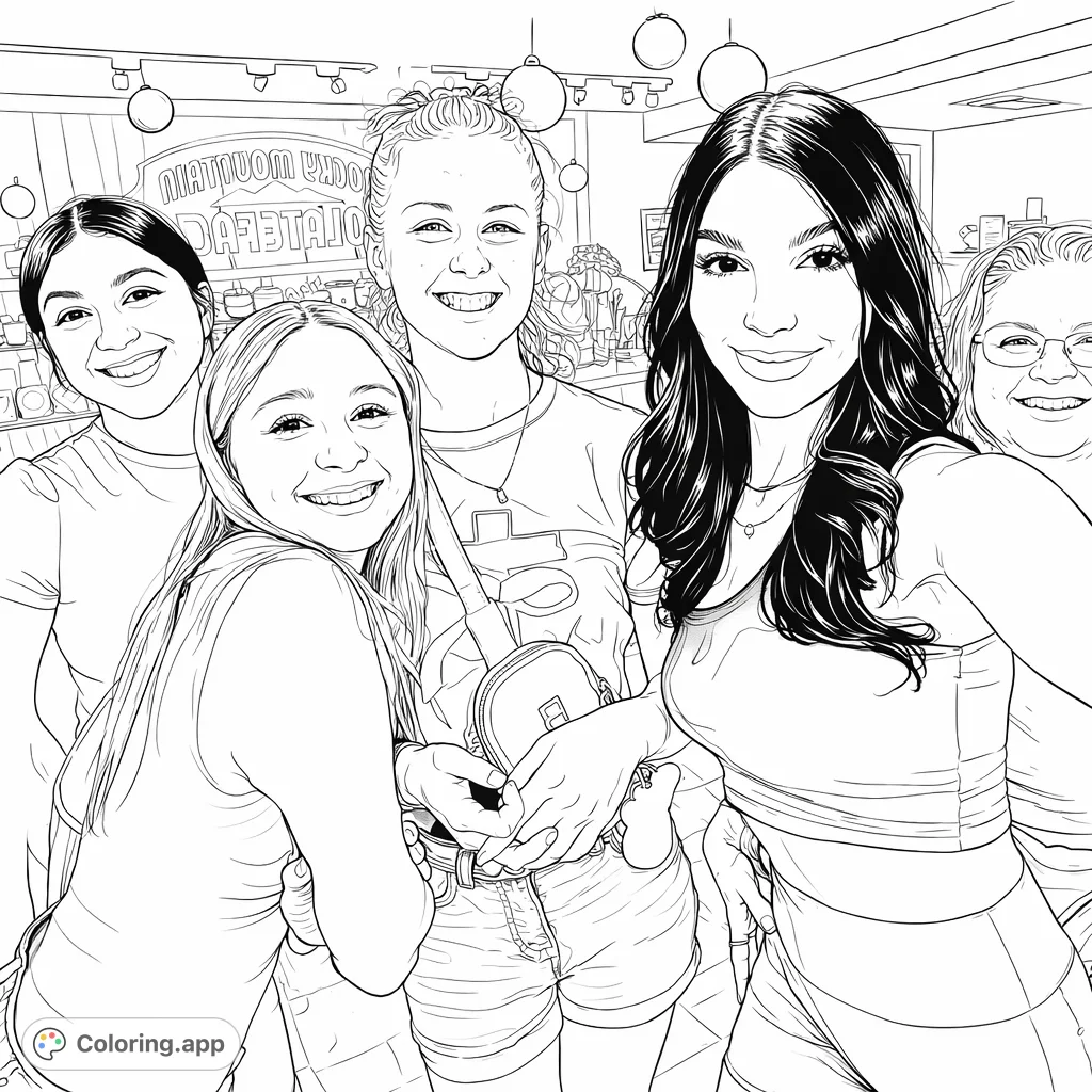 Five Smiling Friends Portrait - Coloring.app