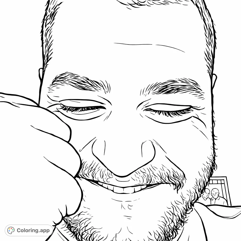 Capture a moment of pure joy with this expressive portrait. A person smiles broadly, eyes closed, featuring a detailed beard and expressive facial lines.