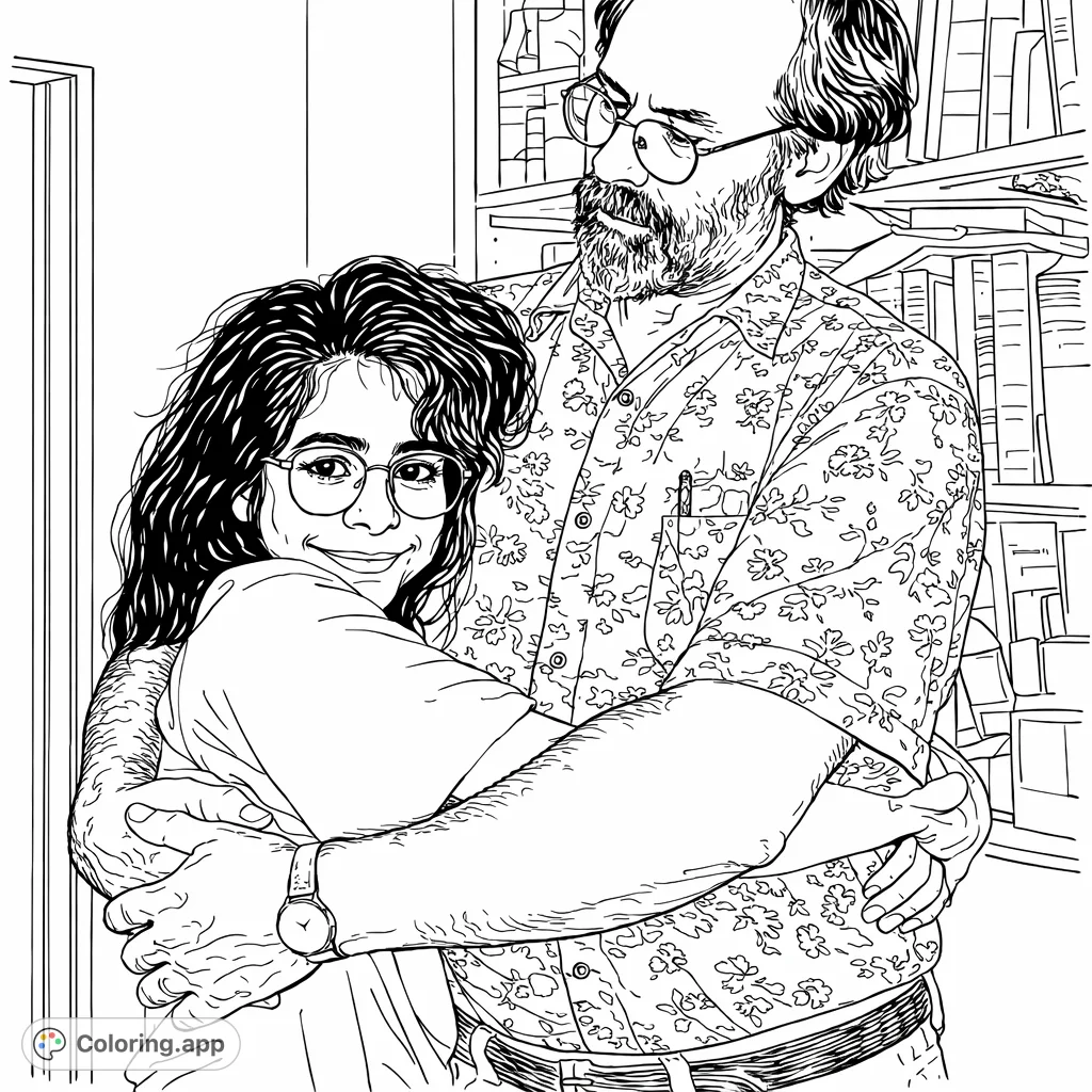 A heartwarming scene of an adult and a child sharing a loving embrace, perfect for a personalized family coloring experience.