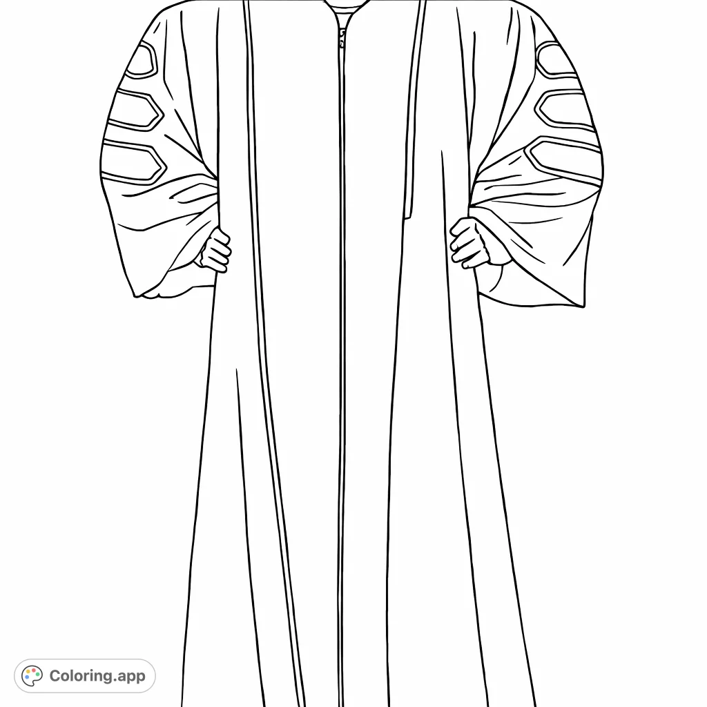 Celebrate academic achievement with this detailed graduation gown coloring page. Featuring flowing fabric and decorative trim, perfect for custom expression.