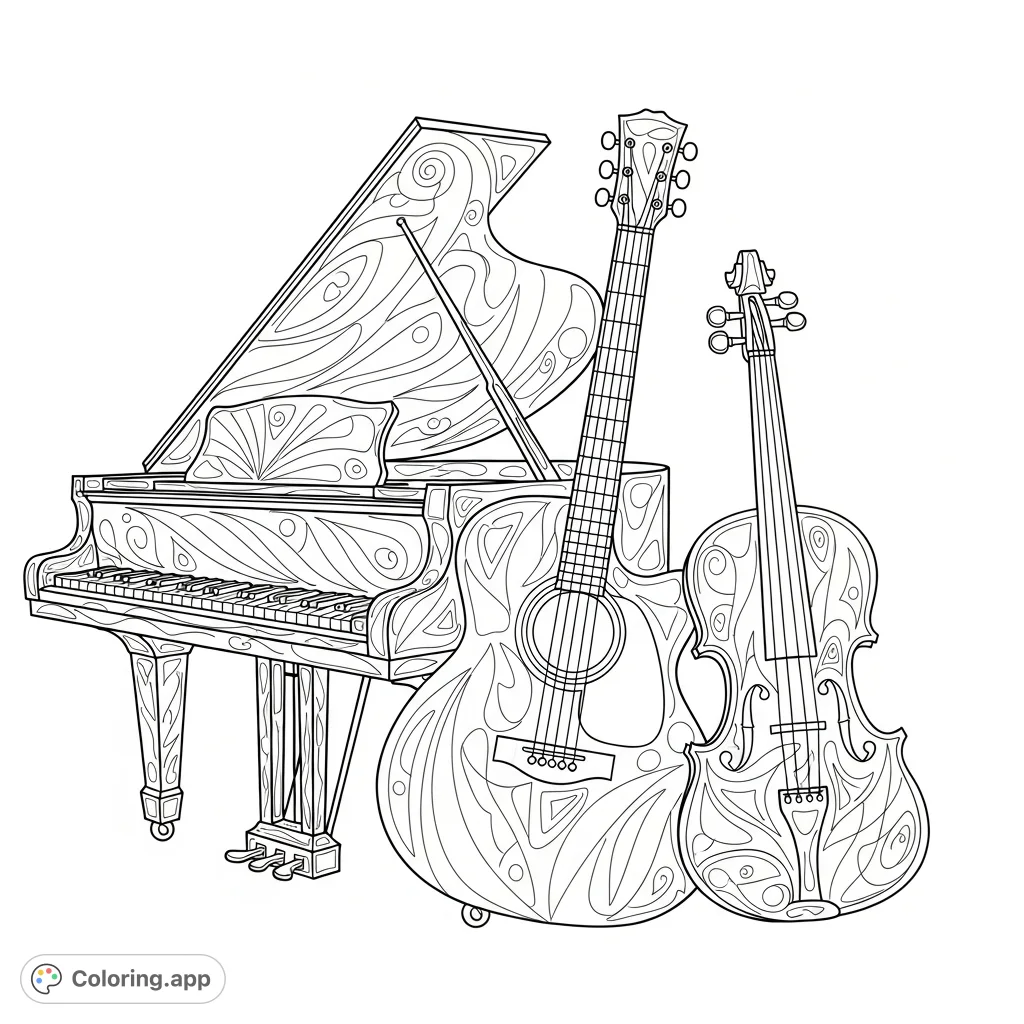 Violin Musical Instruments Color Page Tribal Musical Instrument Fusion - Coloring.app