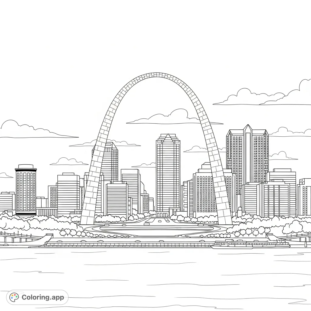 Capture the majestic St. Louis skyline featuring the iconic Gateway Arch.