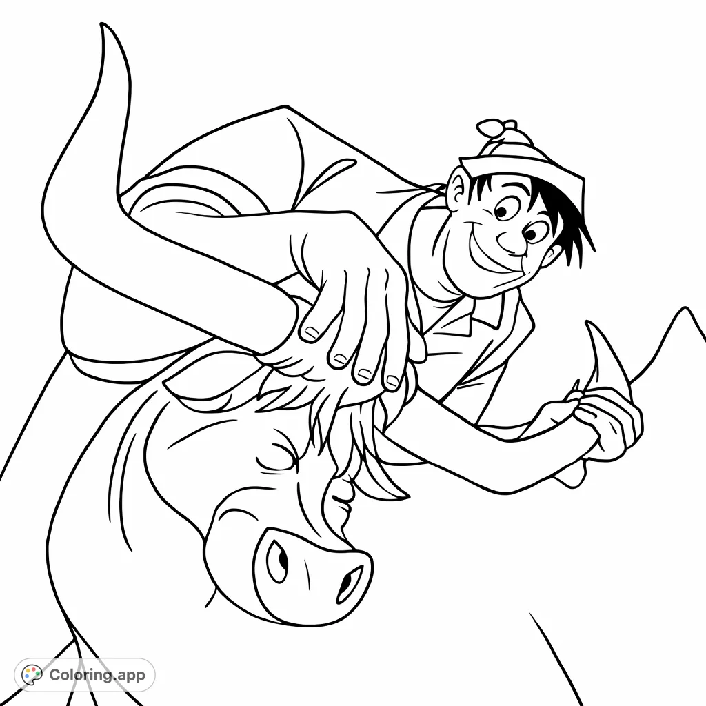 A strong man gently holds the horns of his large, friendly animal companion, sharing a delightful, playful moment. Perfect for all ages.