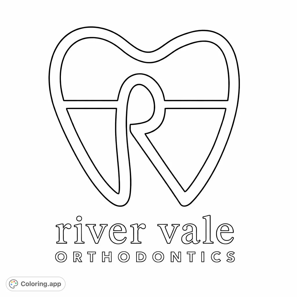 Discover a unique tooth outline featuring intertwined R and V letters, offering a modern and engaging design for all ages to color and personalize.