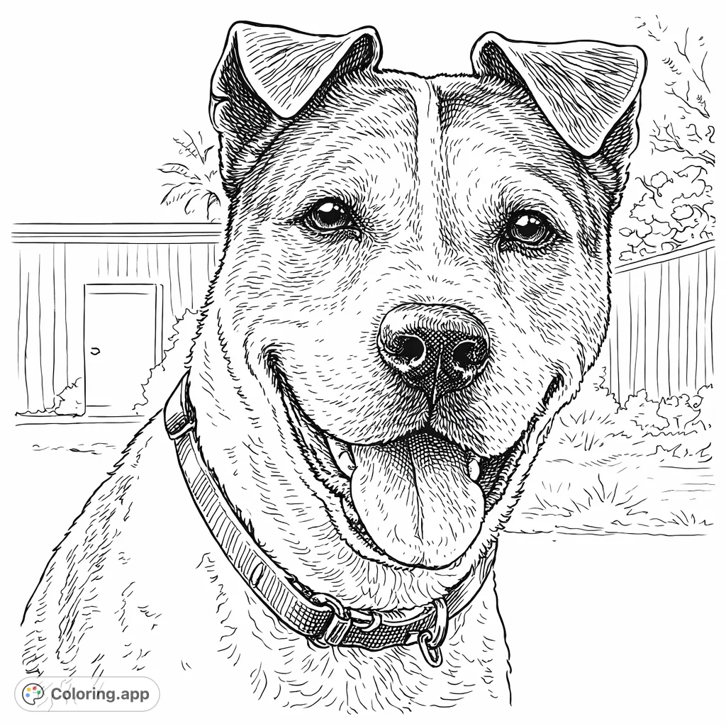 Capture the charm of a friendly dog with this detailed portrait coloring page. Perfect for pet lovers to bring a beloved canine to life.