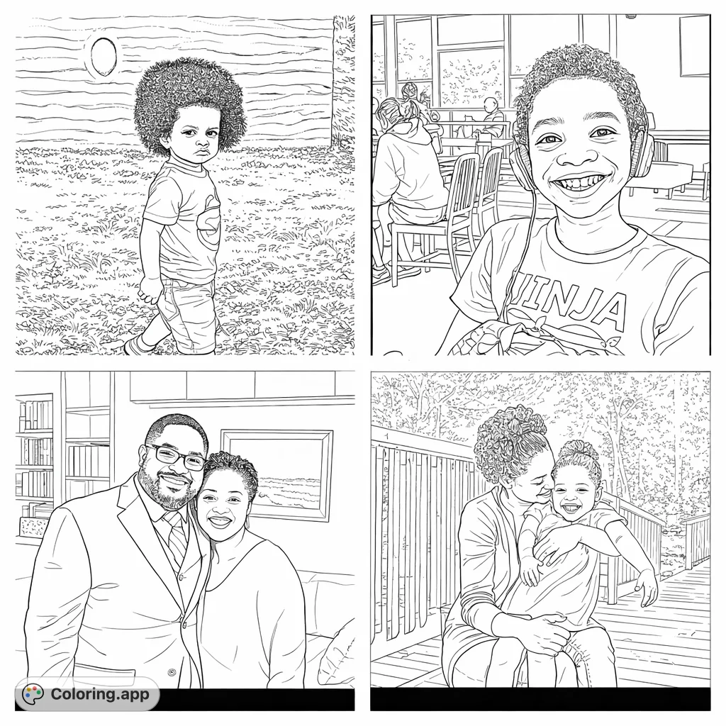 A heartwarming collage of four distinct family scenes, featuring joyful children and smiling adults in diverse indoor and outdoor settings. Celebrate family connections.