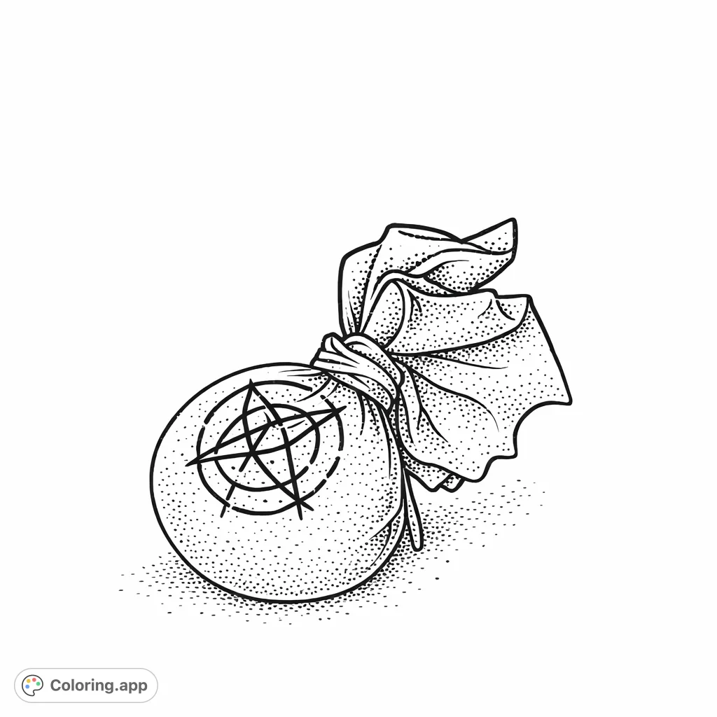 Discover a mystic pentagram pouch, perfect for those fascinated by ancient symbols and magical artifacts. A detailed design offering a unique coloring experience.