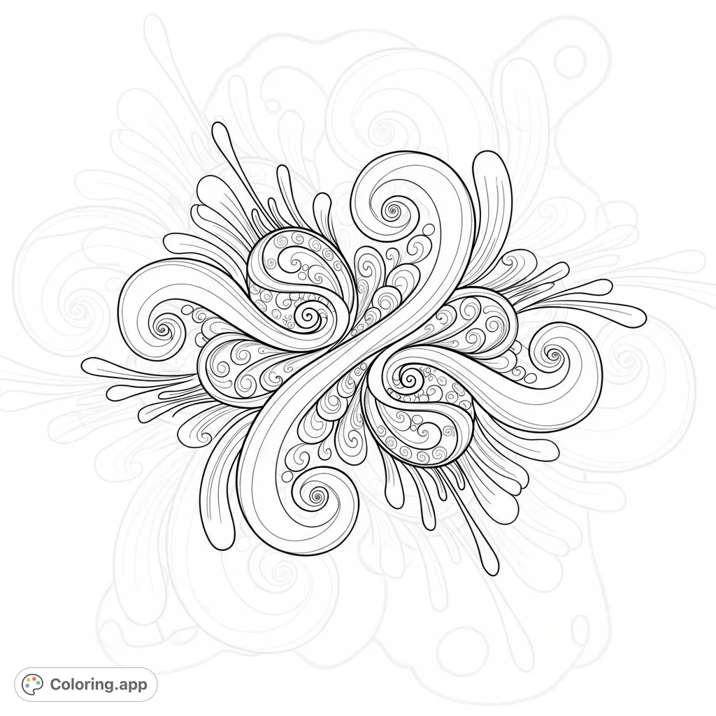 Explore a mesmerizing abstract organic forms coloring page, featuring graceful swirls and unique drip patterns with smooth edges for a relaxing creative escape.