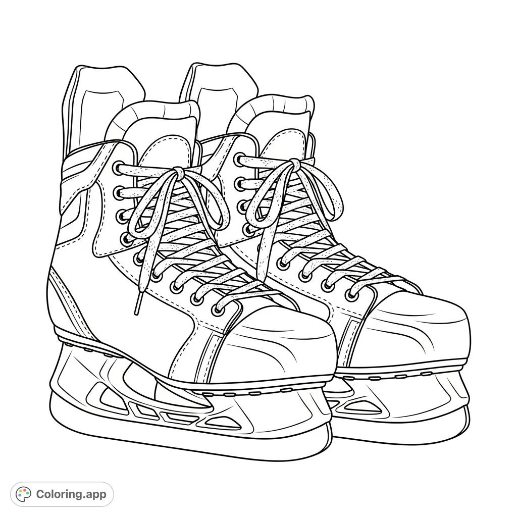 Lace up for fun with this detailed hockey skates coloring page, featuring crisp lines and perfectly tied laces for sports enthusiasts of all ages.