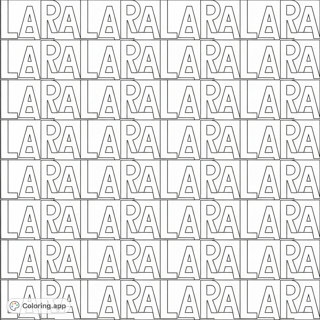 Discover a unique 'Lara' name tessellation pattern, perfect for a personalized coloring page. A free printable coloring page for all ages!