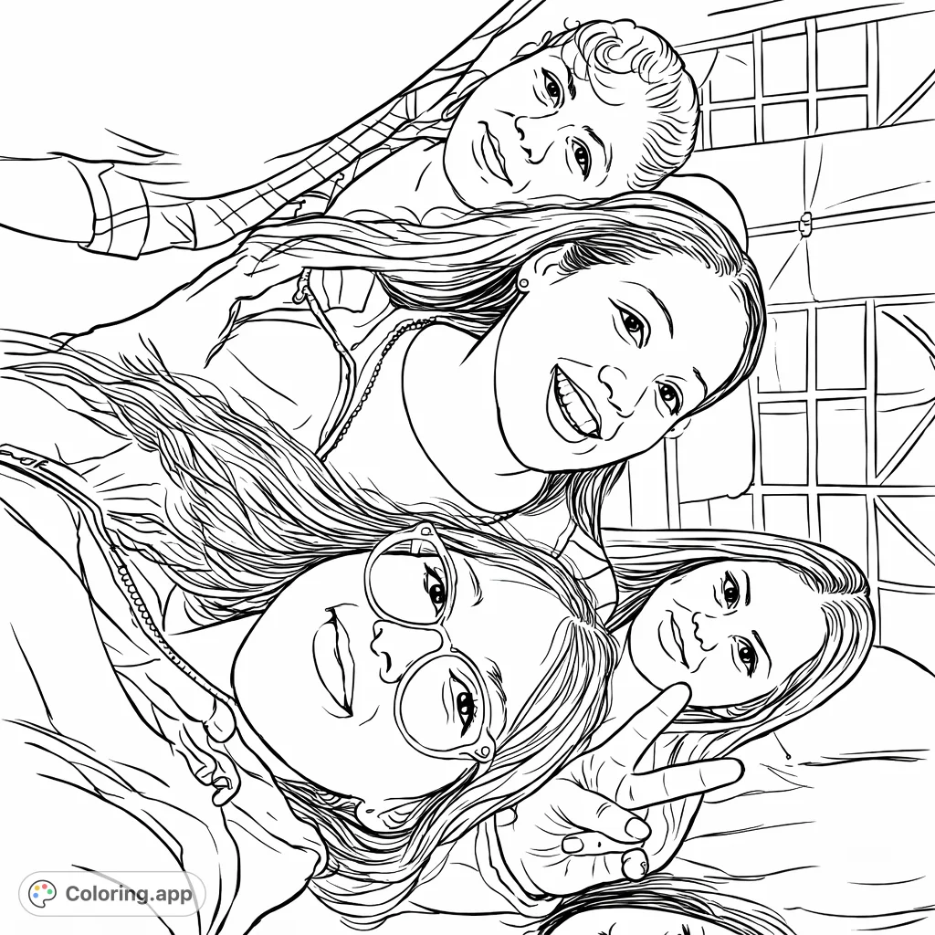 A cheerful group portrait of four friends, perfect for personalizing each unique face and outfit. Capture the joy of friendship!