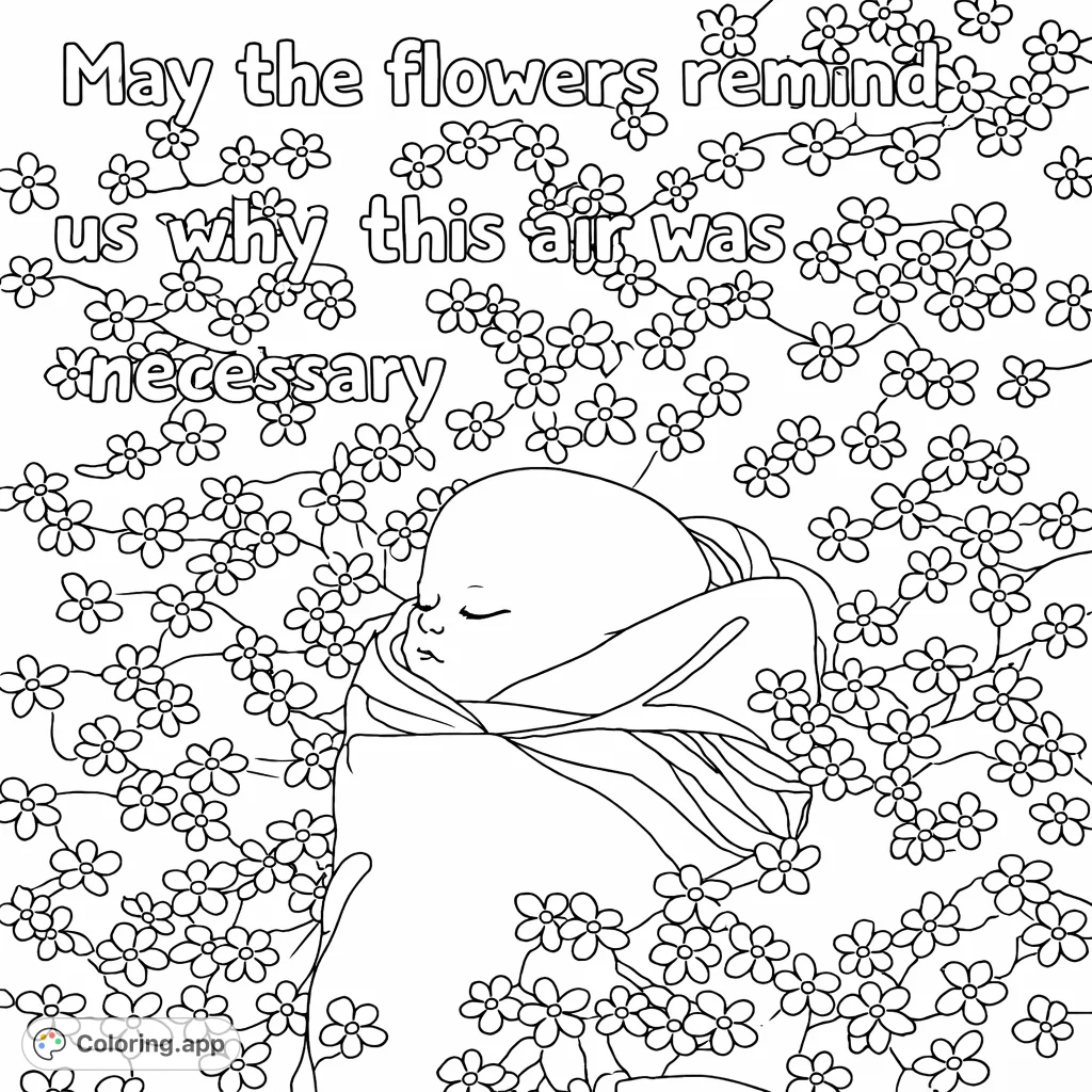 Discover serenity with this baby coloring page. A peaceful infant rests among a field of delicate flowers, offering a calming and intricate design for all ages.