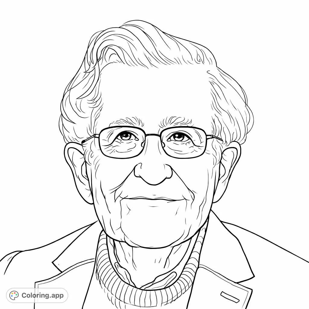 A heartwarming portrait of a wise elder, featuring a gentle smile, spectacles, and a distinguished demeanor. Perfect for thoughtful coloring.