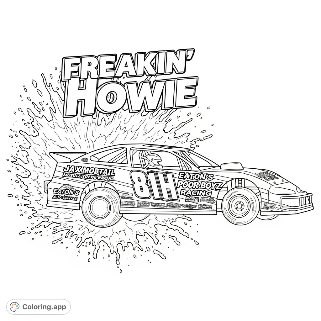 Experience the thrill of racing with this action-packed dirt track sport compact race car coloring page, featuring car '81H' mid-leap!