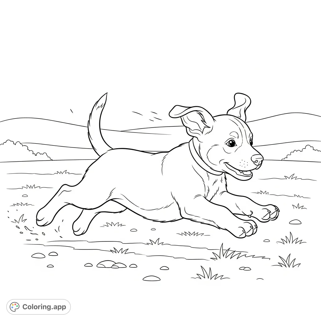 A delightful running puppy coloring page, full of joyful energy. This free printable coloring page is perfect for dog lovers to personalize with vibrant colors.