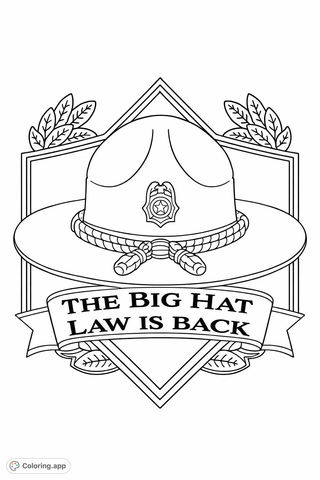 A simple and symbolic law enforcement hat badge, featuring a distinct hat, emblem, and banner, set against a patriotic star background. Perfect for all ages!