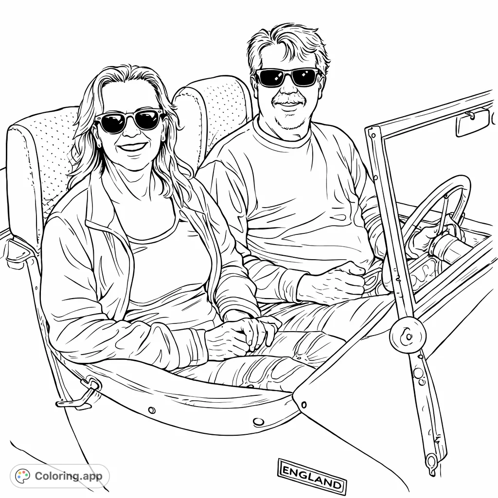 Capture the essence of a happy couple enjoying a sunny ride in their classic open-top car. Perfect for anyone who loves vintage vehicles and cheerful scenes.