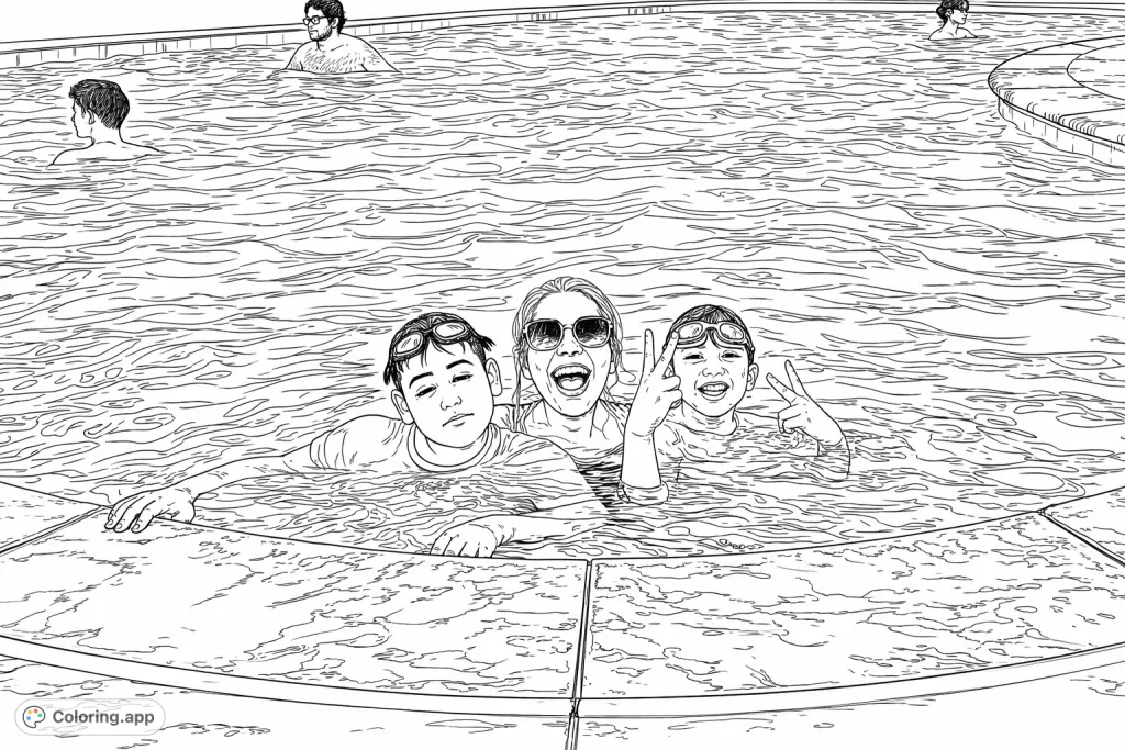 Happy Swimmers Pool Fun - Coloring.app