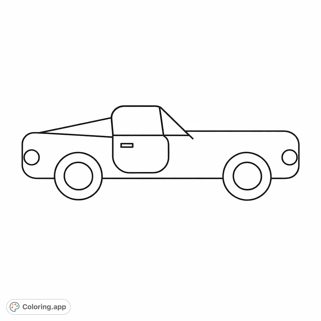 A charming, simple convertible truck outline, perfect for young artists. Features a classic side view with wheels, headlights, and a door.