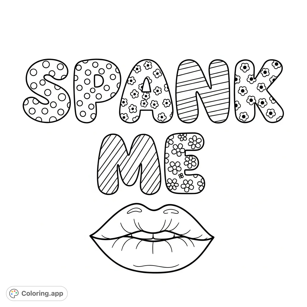 A playful, bold phrase in patterned bubble letters, complemented by a pair of expressive, suggestive lips. A unique design for creative expression.