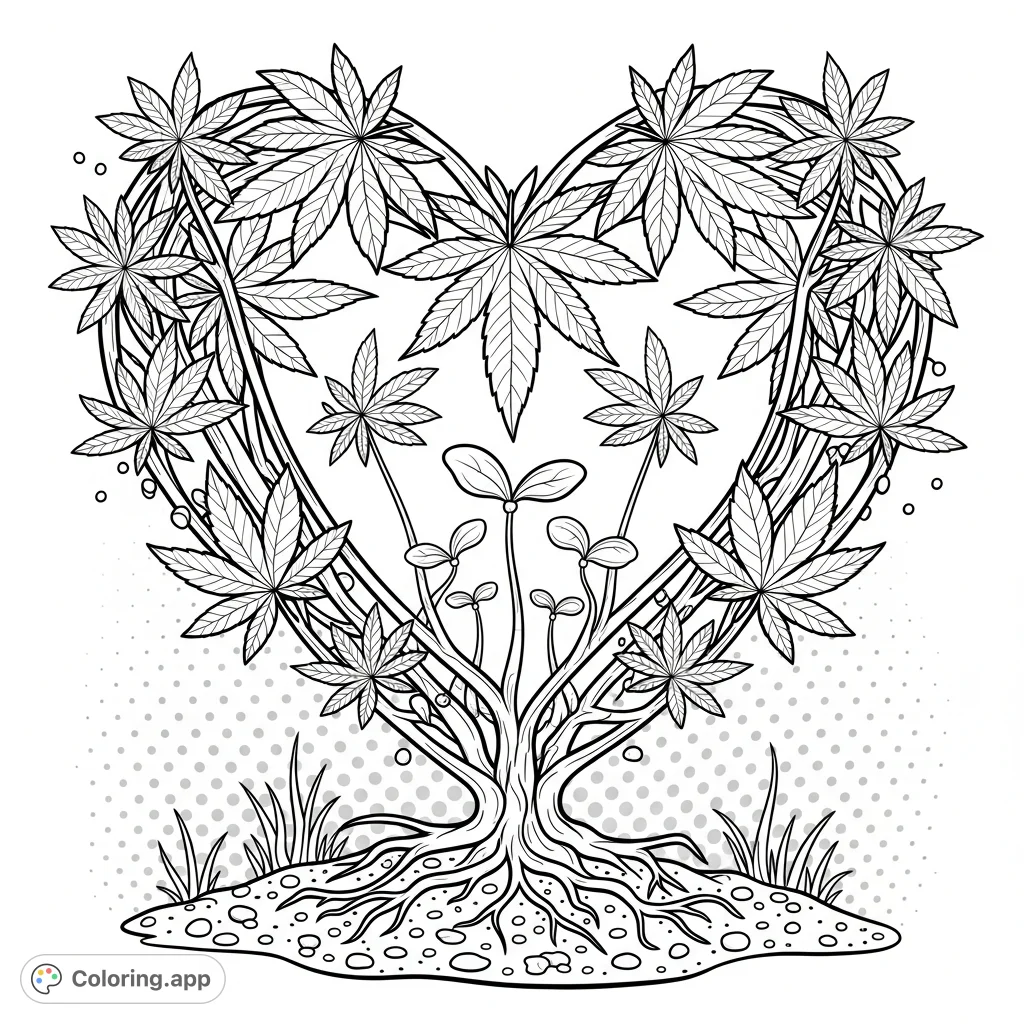 Botanical Cannabis Heart - Coloring.app