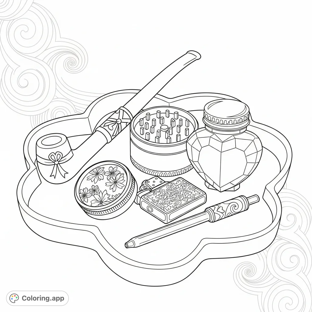 Discover an elegant collection of faceted and floral-etched accessories, gracefully arranged on a sleek flower-shaped tray with swirling background patterns.