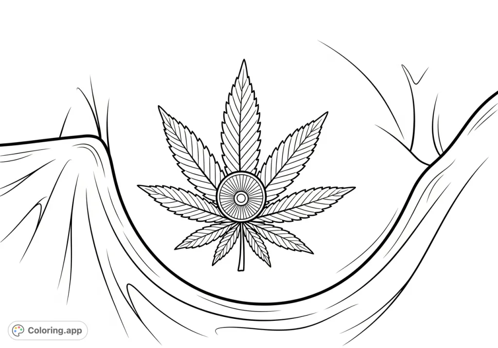 Explore an intricate cannabis indica leaf tattoo beautifully rendered on the nipple area of a breast, highlighting botanical detail and form for adult colorists.
