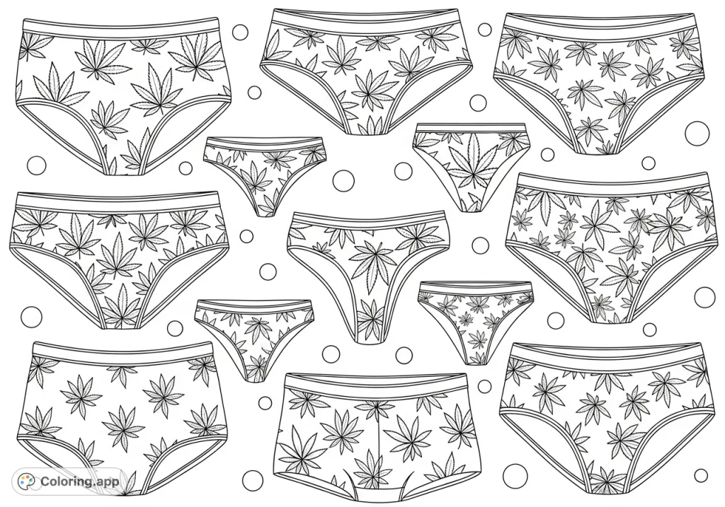 Explore a unique collection of briefs, thongs, and boy shorts, each adorned with intricate cannabis leaf patterns, inviting creative expression.